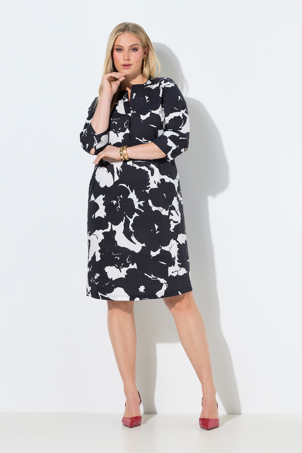 Tunika-Kleid, Blüten, Tunika-Ausschnitt, 3/4-Arm