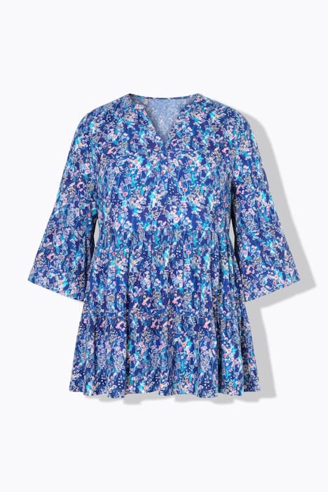 Bluse, A-Linie, Blümchenmuster, 3/4-Ärmel, Volants