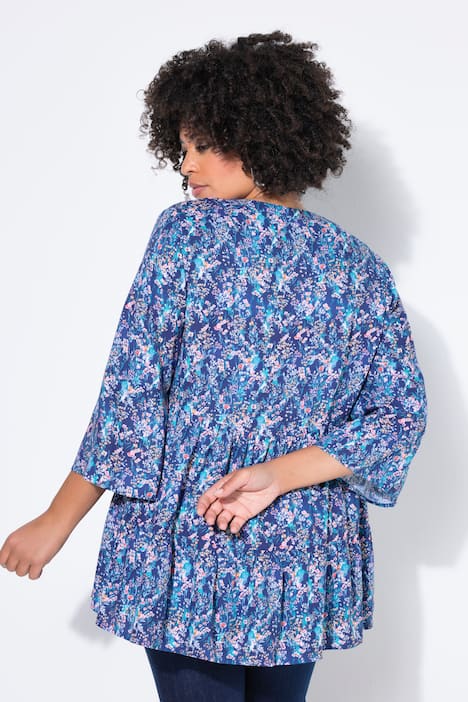 Bluse, A-Linie, Blümchenmuster, 3/4-Ärmel, Volants