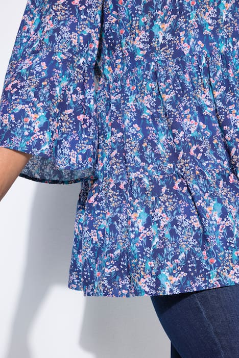 Bluse, A-Linie, Blümchenmuster, 3/4-Ärmel, Volants