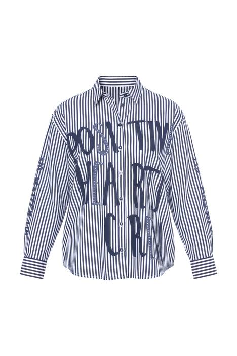 Košilová halenka, oversize, pruhy, flitrový nápis