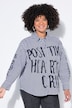 Hemdbluse, oversized, Streifen, Pailletten-Schriftzug