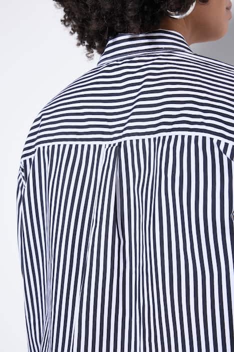 Hemdbluse, oversized, Streifen, Pailletten-Schriftzug
