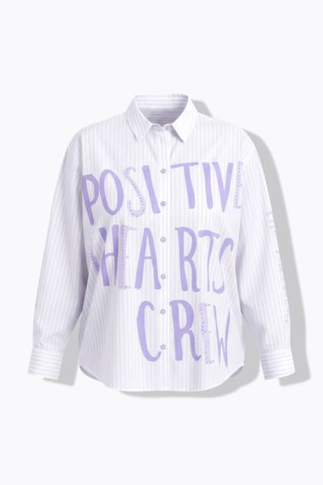 Hemdbluse, oversized, Streifen, Pailletten-Schriftzug