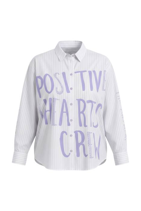 Košilová halenka, oversize, pruhy, flitrový nápis