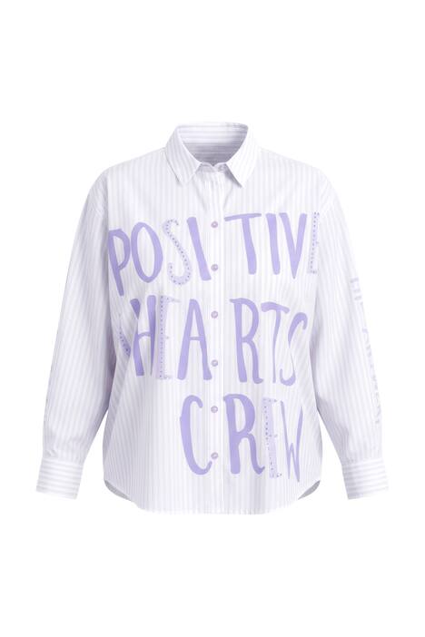 Košilová halenka, oversize, pruhy, flitrový nápis