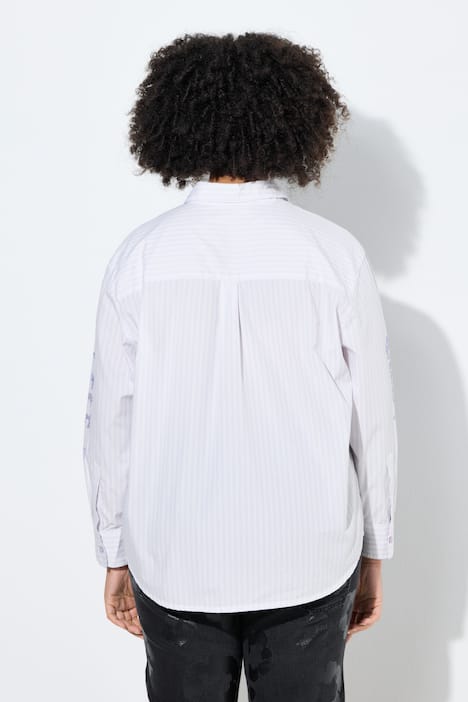 Hemdbluse, oversized, Streifen, Pailletten-Schriftzug