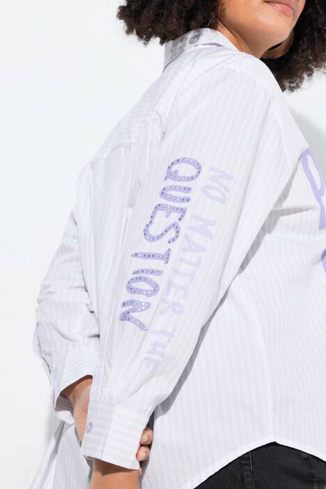 Hemdbluse, oversized, Streifen, Pailletten-Schriftzug