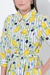 Maksi-skjortekjole, sitroner, skjortekrage, 3/4-ermer