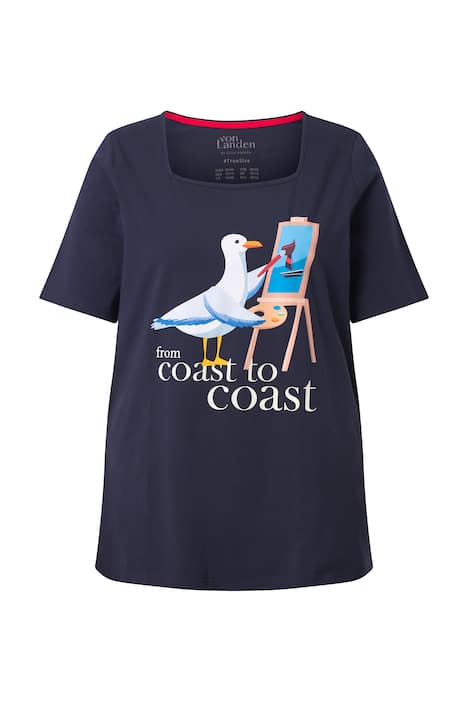 tričko, ekorativní potisk s rackem, klasický střih, hranatý výstřih, polo rukávy