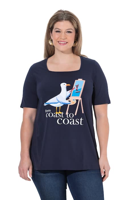 tričko, ekorativní potisk s rackem, klasický střih, hranatý výstřih, polo rukávy