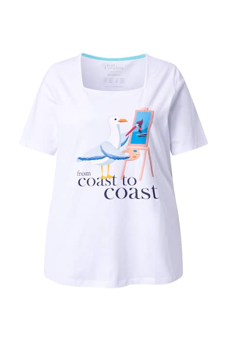 tričko, ekorativní potisk s rackem, klasický střih, hranatý výstřih, polo rukávy