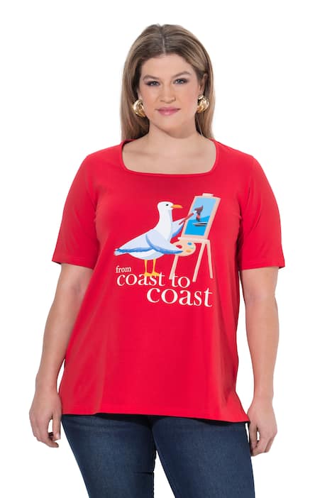 tričko, ekorativní potisk s rackem, klasický střih, hranatý výstřih, polo rukávy