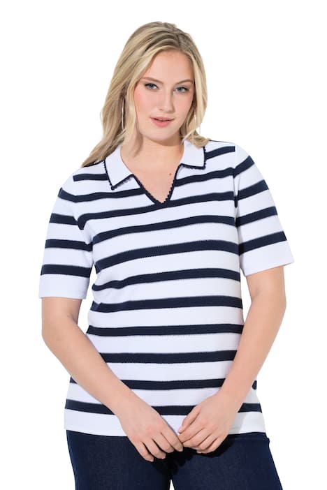 Pulovr, pruhovaný, přiléhavý, polo límec, polodlouhý rukáv