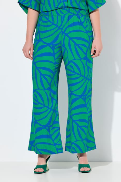 Hose, Blätter, weites, gerades Bein, Elastikbund