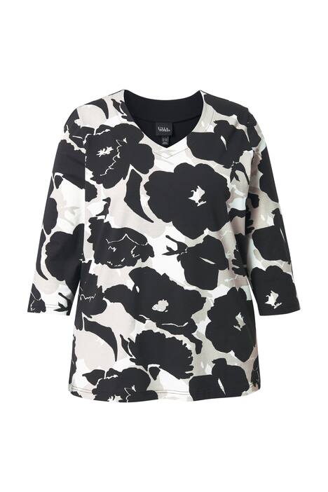 Halenka, květiny, klasický střih, V výstřih, 3/4 rukáv