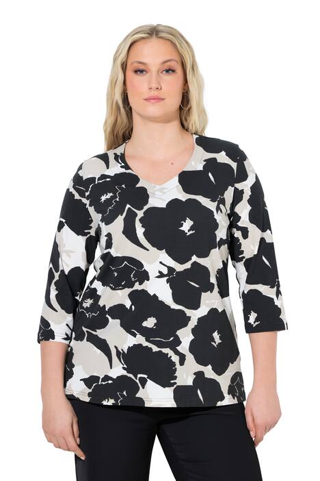 Halenka, květiny, klasický střih, V výstřih, 3/4 rukáv