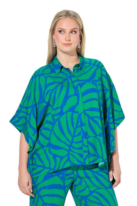 Pončo halenka, větší velikost, košilový límec, 3/4 rukáv