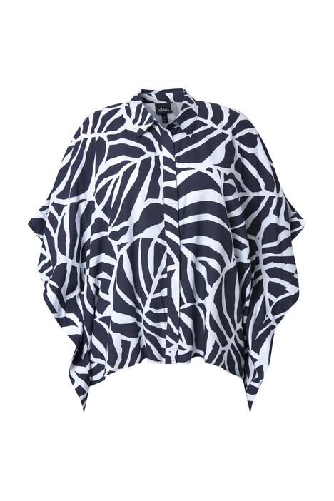 Pončo halenka, větší velikost, košilový límec, 3/4 rukáv