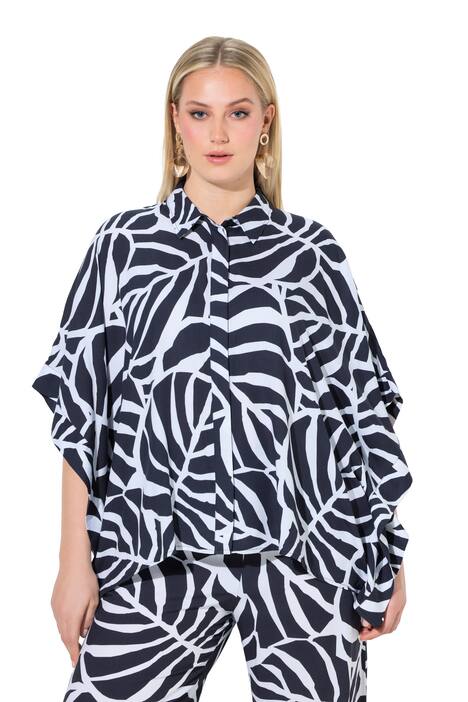 Pončo halenka, větší velikost, košilový límec, 3/4 rukáv