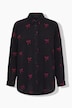 Hemdbluse, oversized, Musselin, Stick-Schleifen