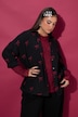 Hemdbluse, oversized, Musselin, Stick-Schleifen