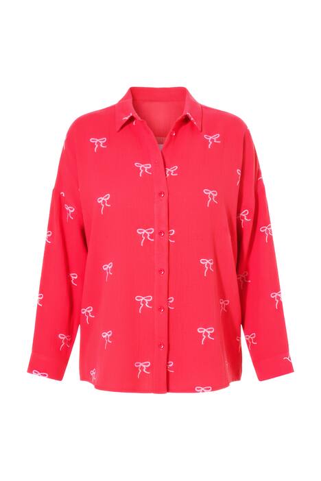 Košilová halenka, oversize, mušelín, vyšívané mašle