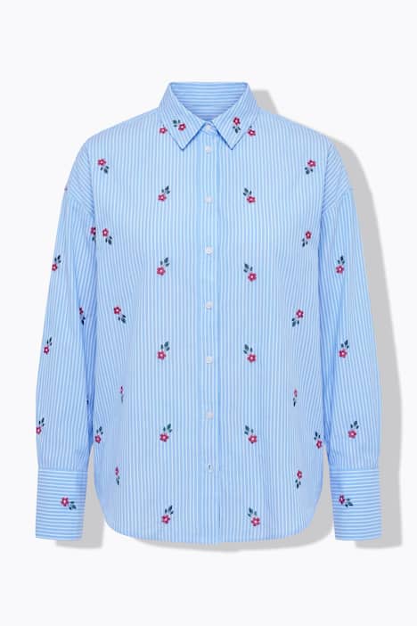 Chemise à rayures oversize, motif floral brodé