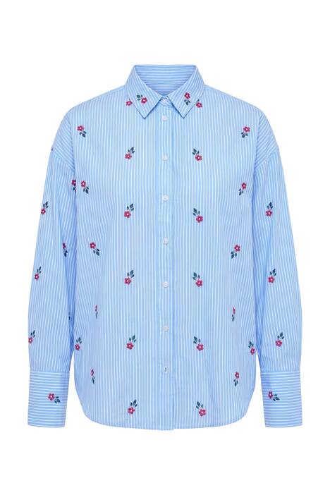 Pruhovaná košile, oversize, vyšívaný květinový vzor