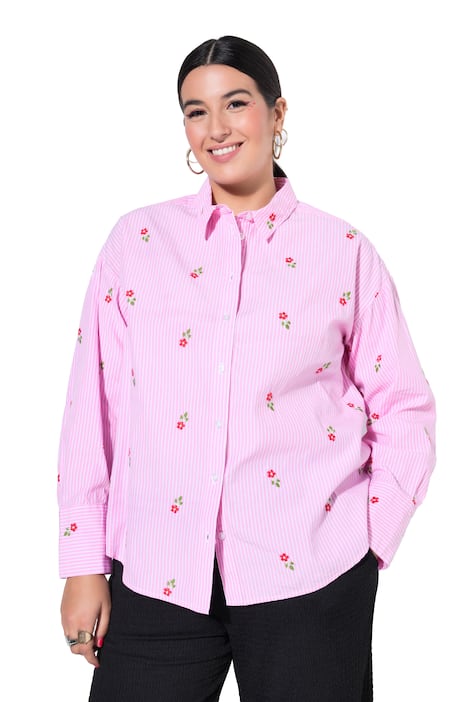 Pruhovaná košile, oversize, vyšívaný květinový vzor