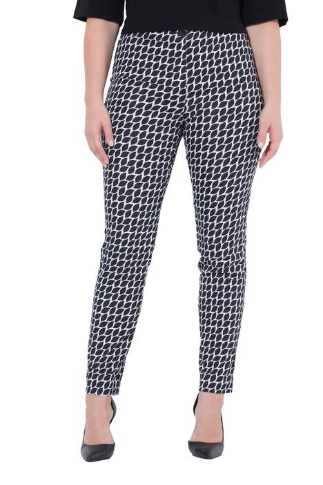 Kalhoty, grafický design, úzké nohavice, elastický pas