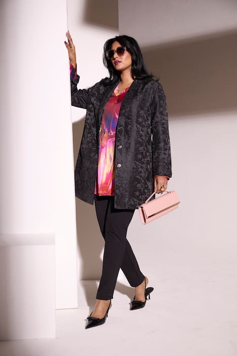 Jacquard-Jacke, A-Linie, Reverskragen, Langarm