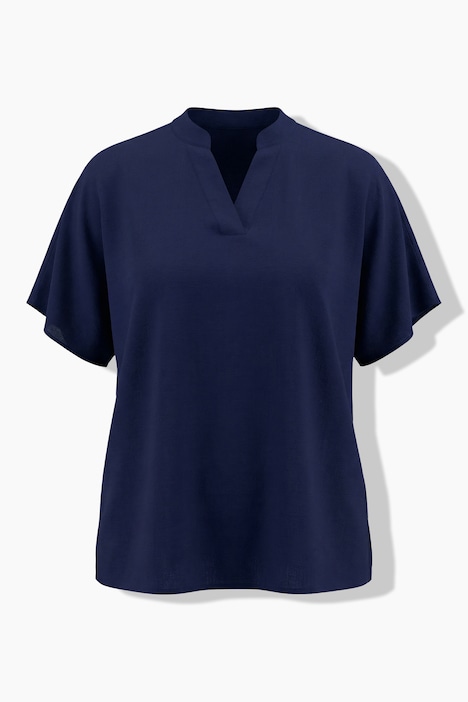 Tunique, oversize, col montant, col V, manches courtes