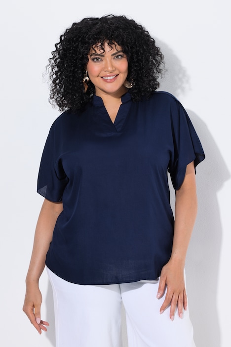 Tunique, oversize, col montant, col V, manches courtes