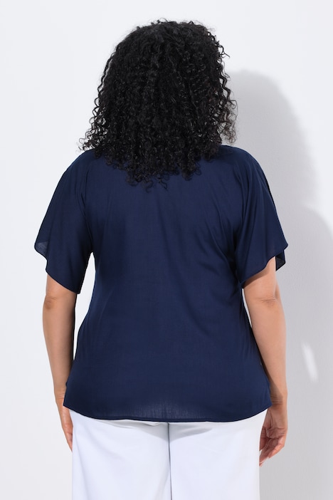 Tunique, oversize, col montant, col V, manches courtes