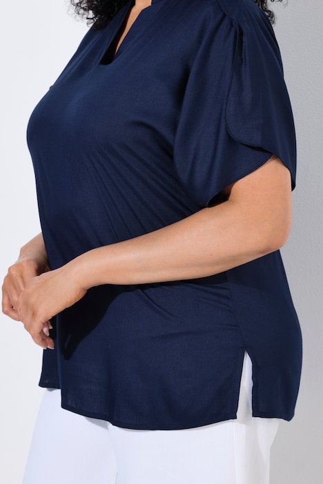 Tunique, oversize, col montant, col V, manches courtes