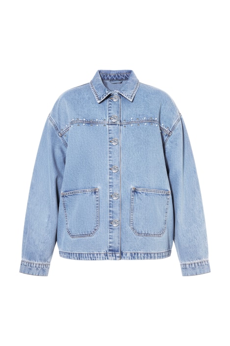 Džínová bunda, oversize, ozdobné perly, třpytivé kamínky