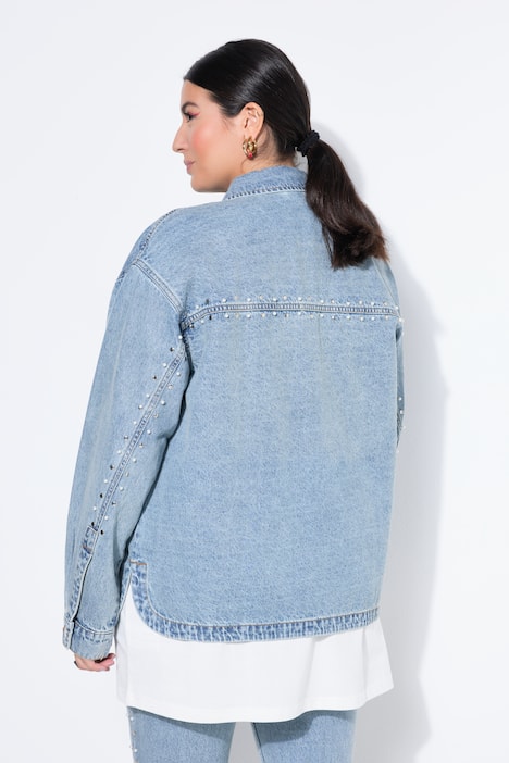 Jeansjacke, oversized, Zierperlen, Glitzersteinchen