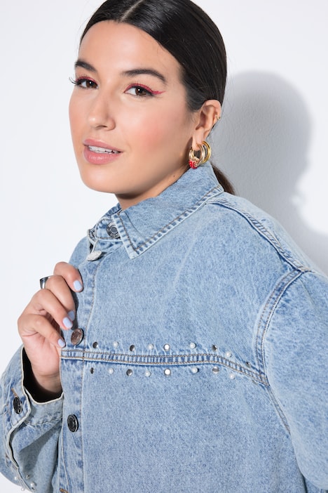 Jeansjacke, oversized, Zierperlen, Glitzersteinchen