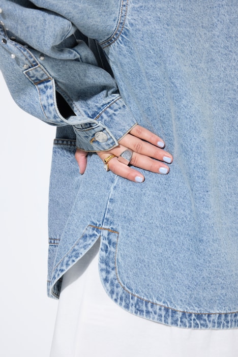 Jeansjacke, oversized, Zierperlen, Glitzersteinchen