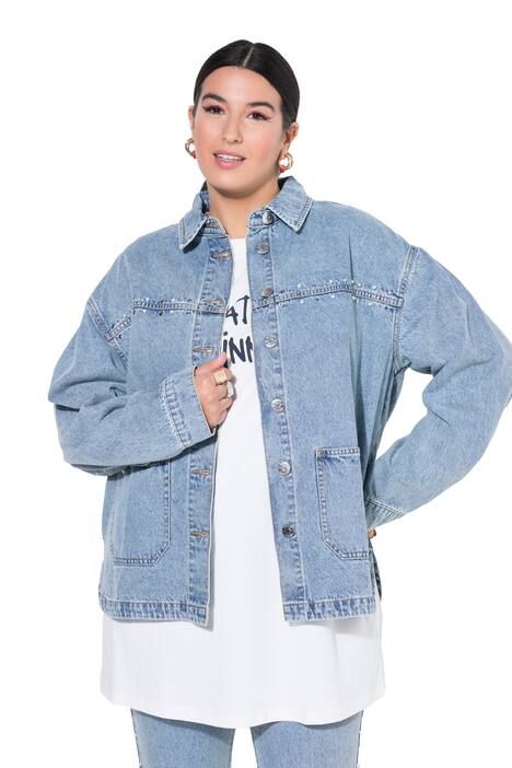 Džínová bunda, oversize, ozdobné perly, třpytivé kamínky