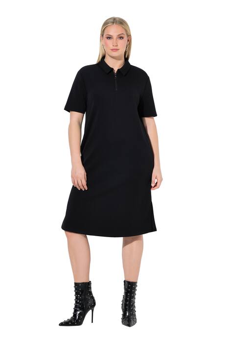 Mikinové šaty, polo límec, zip, polo rukávy, směs modalu