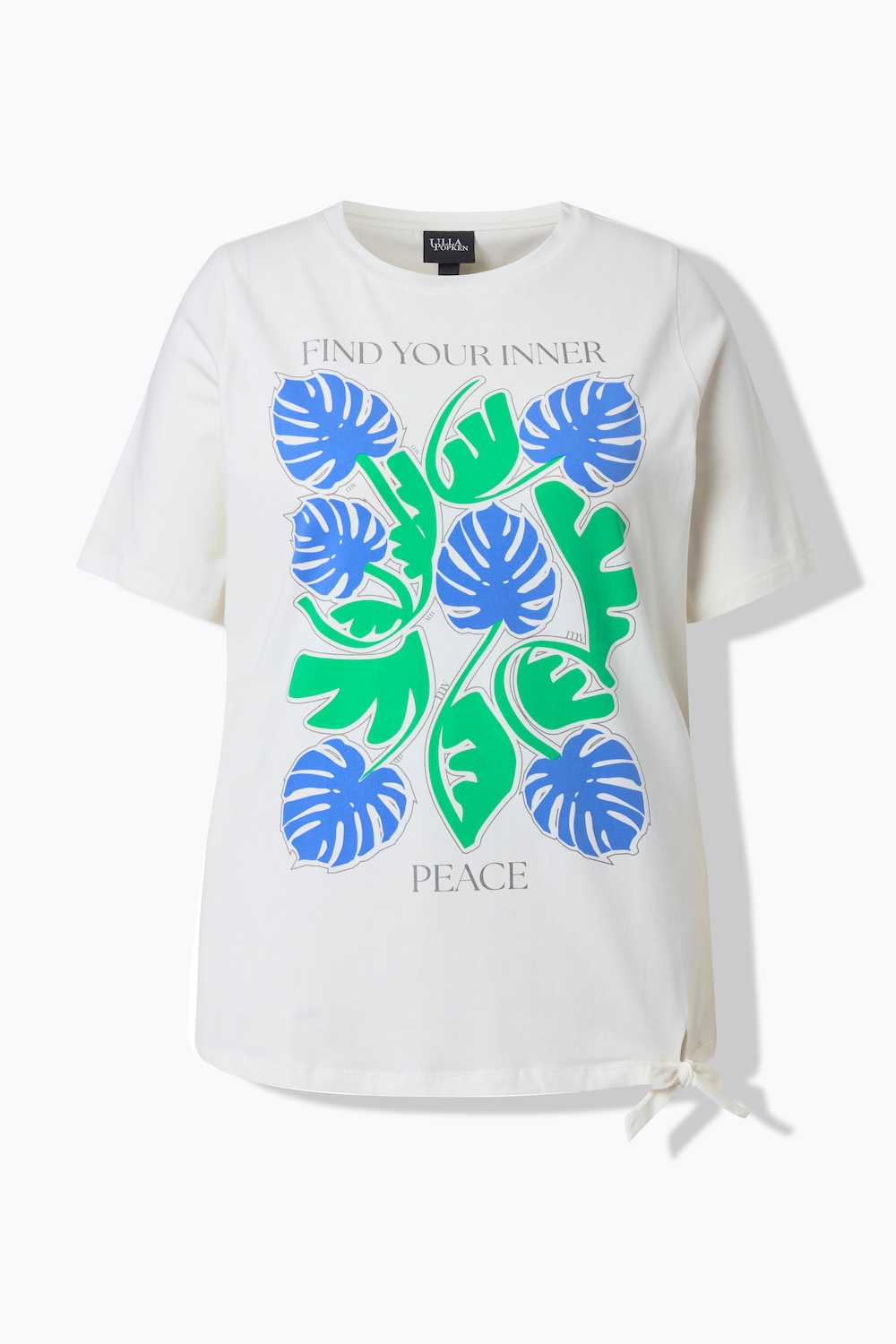 Stora storlekar T-shirt med print och knytband vid fållen, Dam, vit, storlek: 46/48, Bomull, Ulla Popken