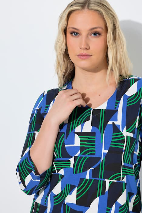 Maglia con stampa grafica, scollo a V e maniche a 3/4