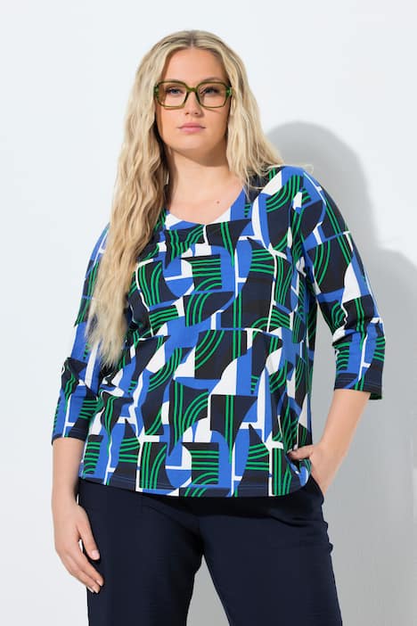 Maglia con stampa grafica, scollo a V e maniche a 3/4