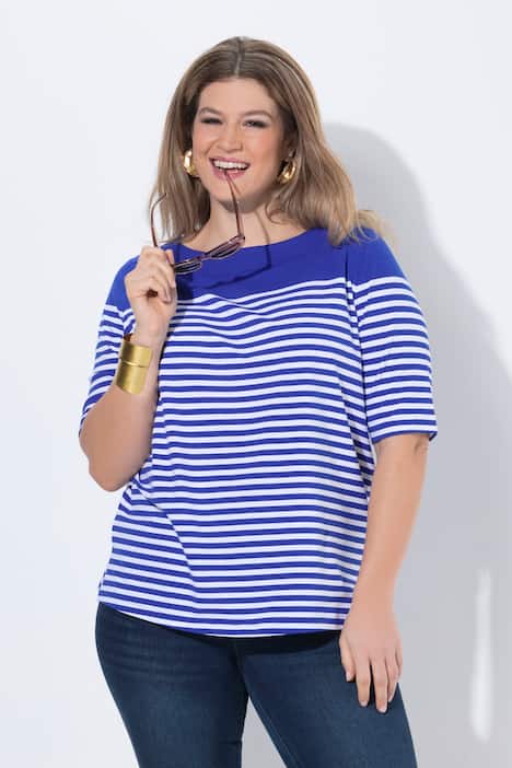 Maglia con righe alla marinara, scollo a barca e mezze maniche