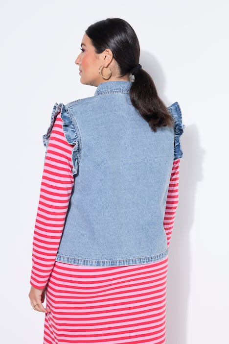 Jeansweste, Boxy Shape, hellgewaschen, Arm-Rüsche
