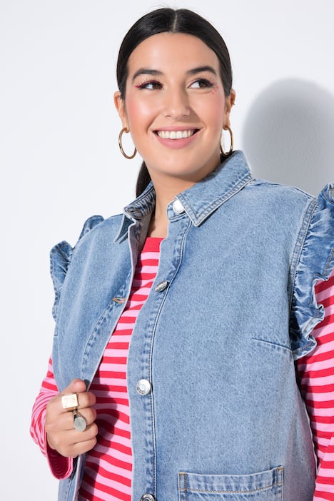 Jeansweste, Boxy Shape, hellgewaschen, Arm-Rüsche