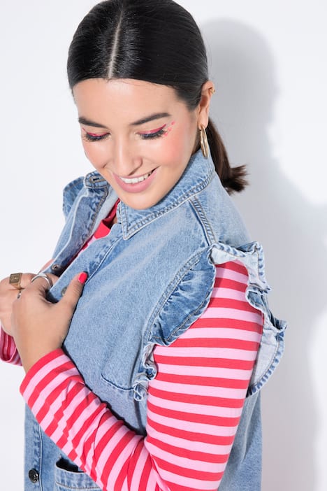 Jeansweste, Boxy Shape, hellgewaschen, Arm-Rüsche