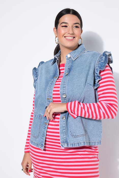 Jeansweste, Boxy Shape, hellgewaschen, Arm-Rüsche